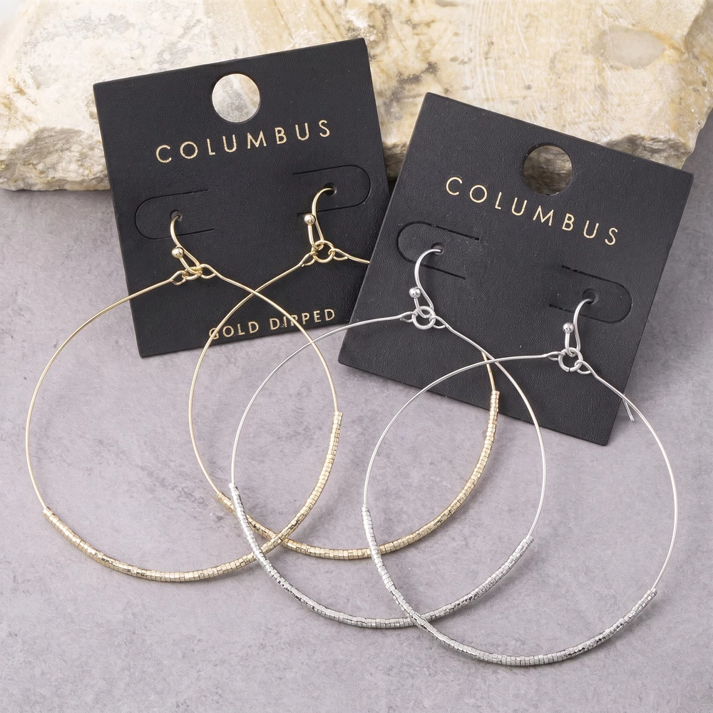 Gold Dipped Beaded Teardrop Hoop Earrings