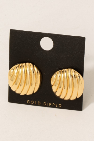 Gold Dipped Ridged Shield Stud Earrings