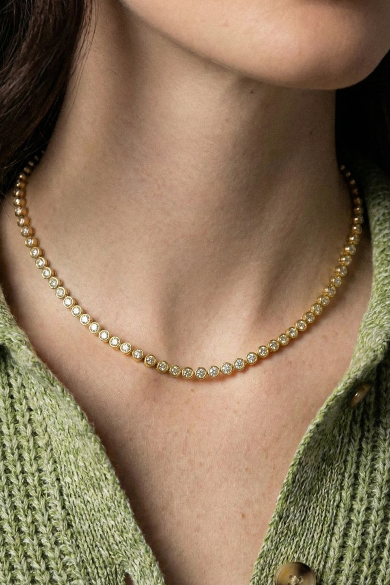 Gold Dipped Cz Tennis Chain Necklace