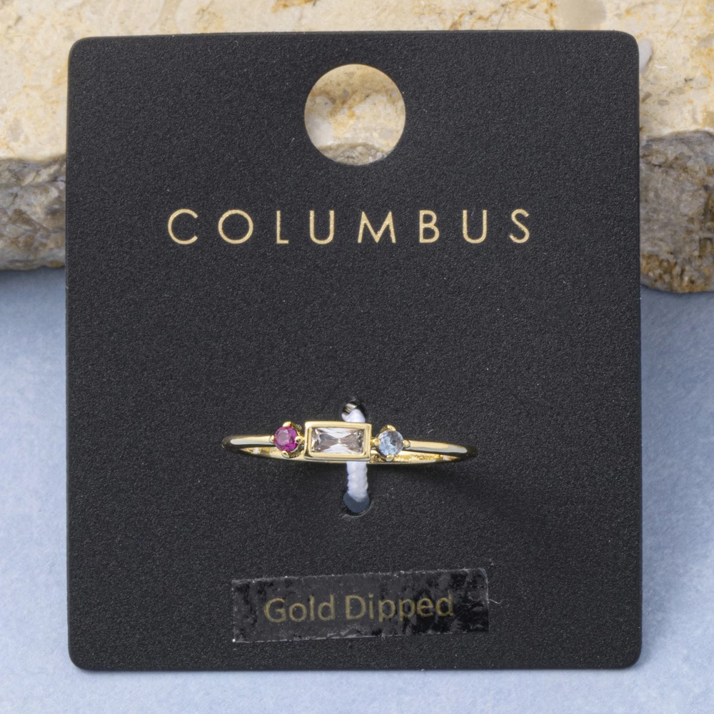 Gold Dipped Bezel Baguette Cz Multi Stone Ring
