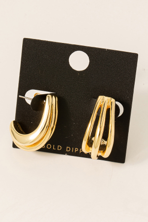 Gold Dipped Layered J Hoop Earrings