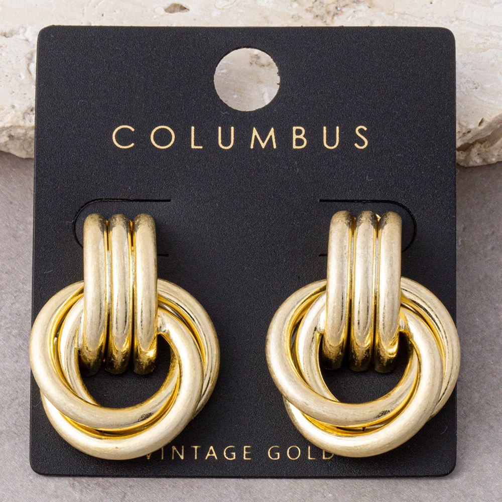 Gold Dipped Interlocking Ring Doorknocker Earrings