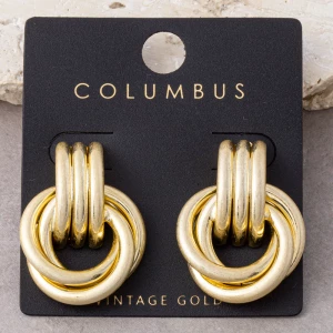 Gold Dipped Interlocking Ring Doorknocker Earrings