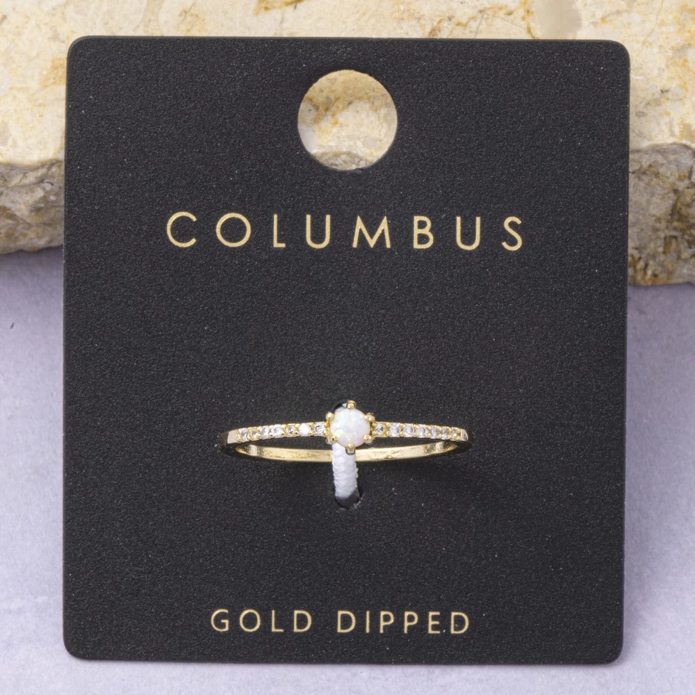 Gold Dipped Opal Ring With Pave Cz Shoulders