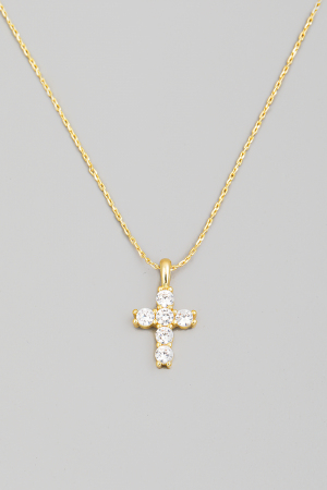 Gold Dipped Studded Cross Pendant Necklace