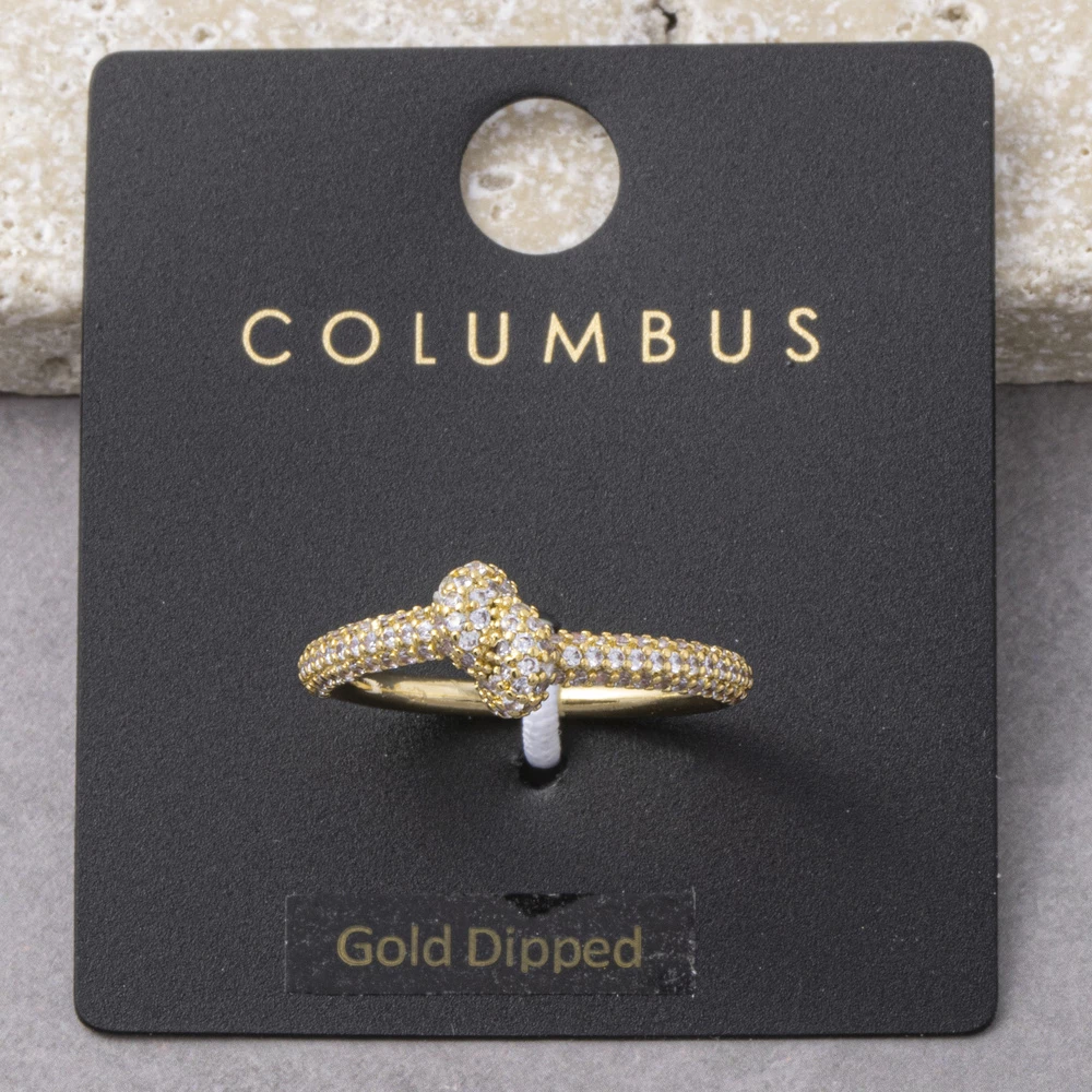 Gold Dipped Pave Cz Wrapped Knot Dome Ring