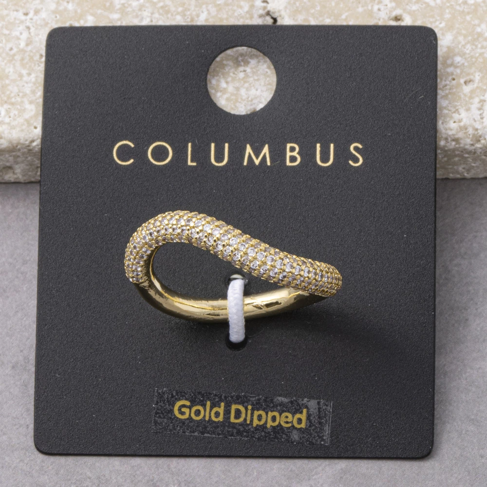 Gold Dipped Pave Cz Curved Wave Loop Ring