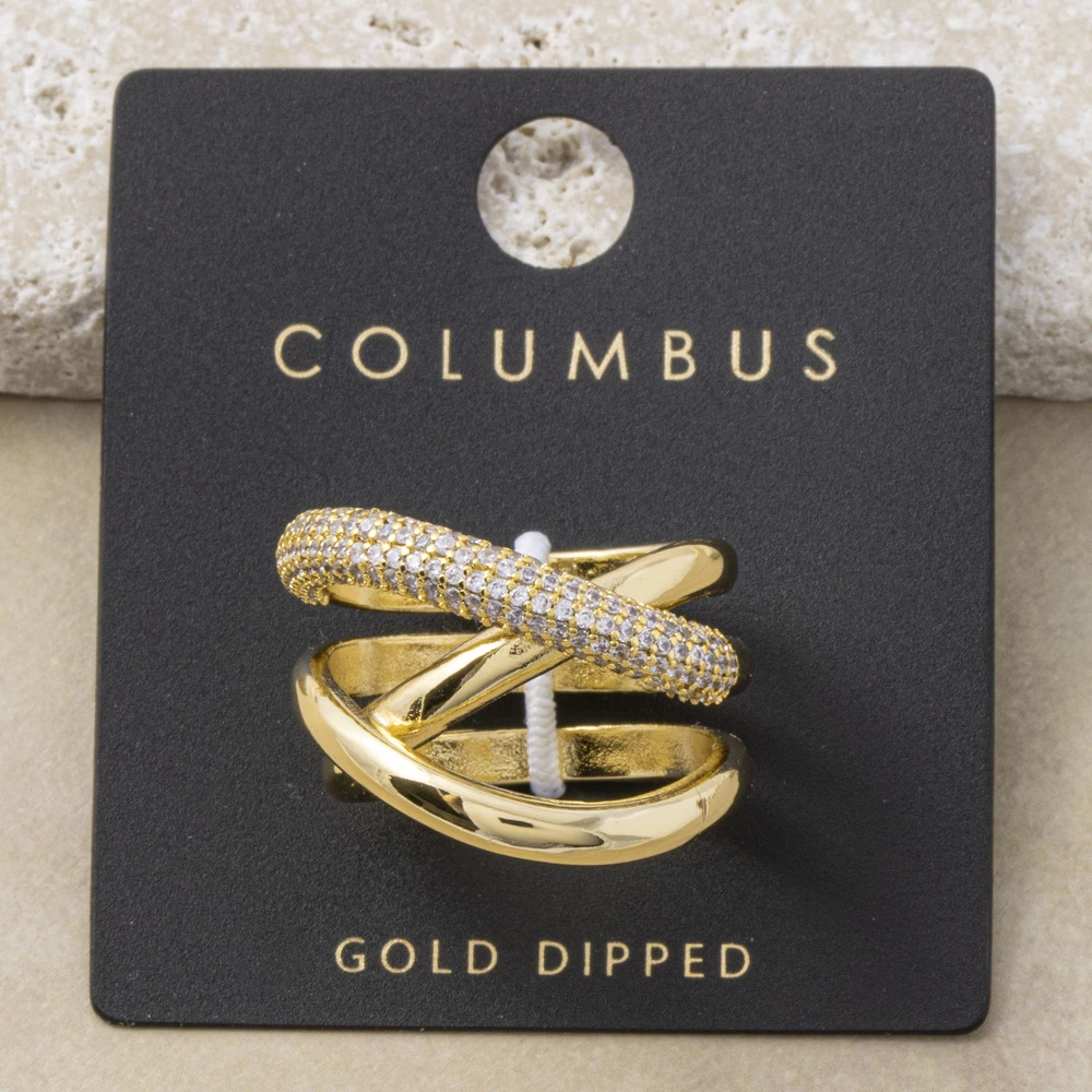 Gold Dipped Pave Cz Crossover Wrap Ring