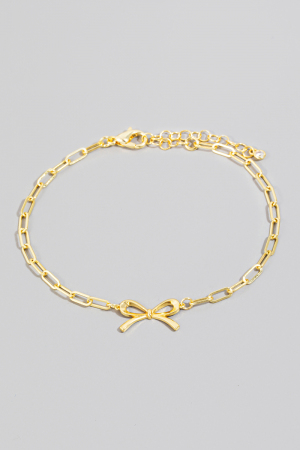 Gold Dipped Ribbon Bow Charm Chain Bracelet