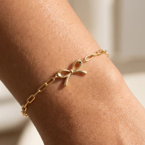 Gold Dipped Paperclip Chain Bow Charm Bracelet