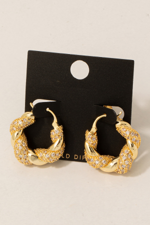Gold Dipped Cz Pave Braided Hoop Earrings