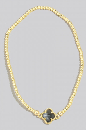 Gold Dipped Faceted Clear Glass Clover Charm Beaded Bracelet