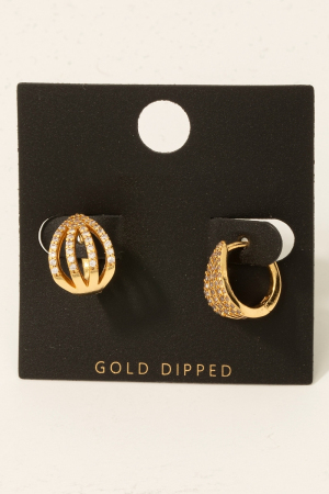 Gold Dipped Cz Pave Layered Hoop Earrings