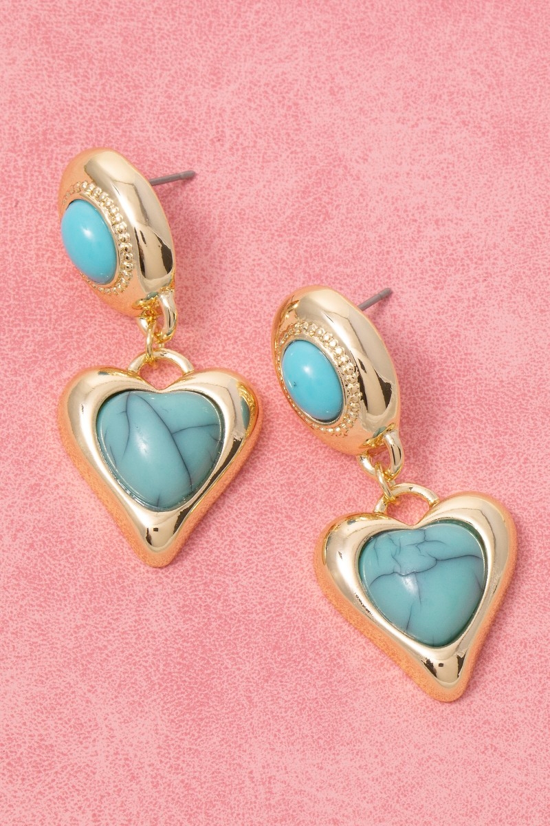 Vintage Style Stone Heart And Oval Dangle Earrings