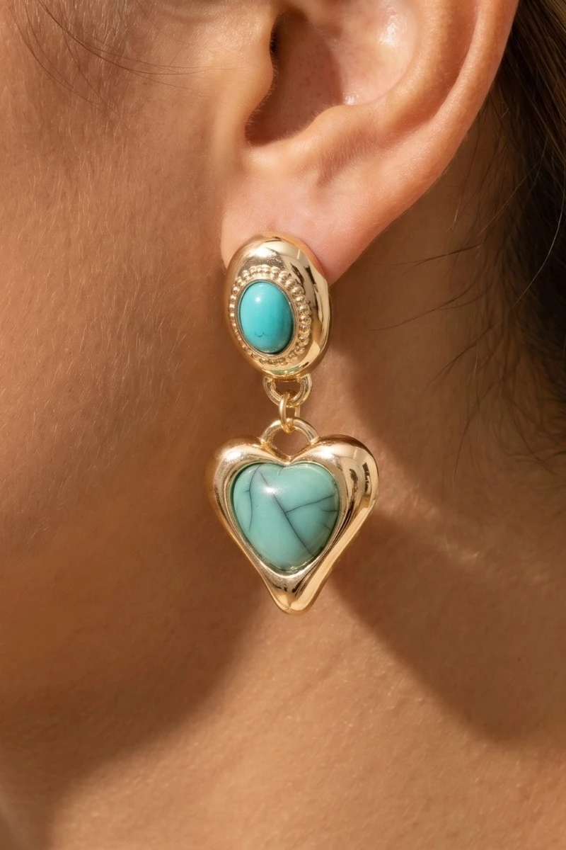 Vintage Style Stone Heart And Oval Dangle Earrings