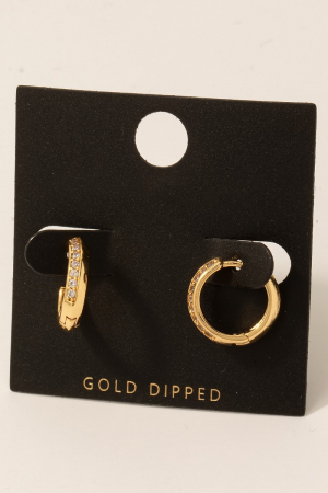 Gold Dipped Cz Pave Hinge Hoop Earrings
