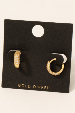 Gold Dipped Cz Pave Small Hinge Hoop Earrings