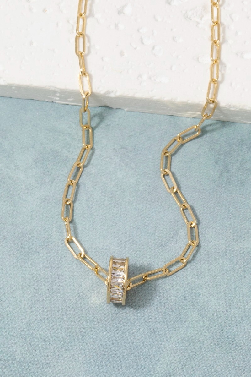 Gold Dipped Baguette Ring Pendant Necklace