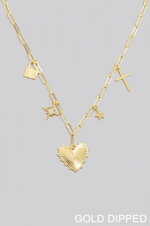 Gold Dipped Assorted Charms Chain Necklace