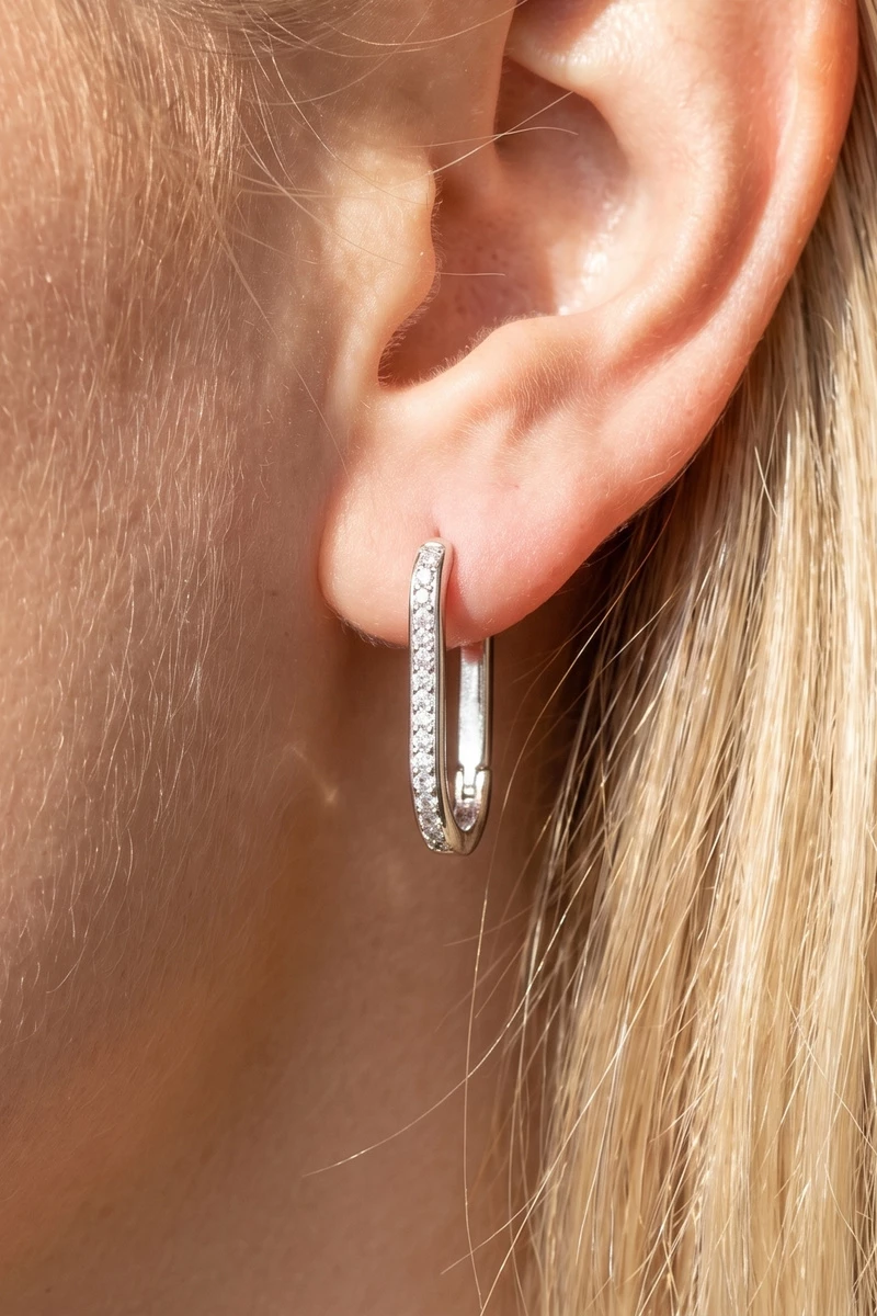 Mismatched Carabiner Hoop And Cz Bar Earrings
