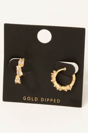 Gold Dipped Mixed Cz Shape Studs Hoop Earrings