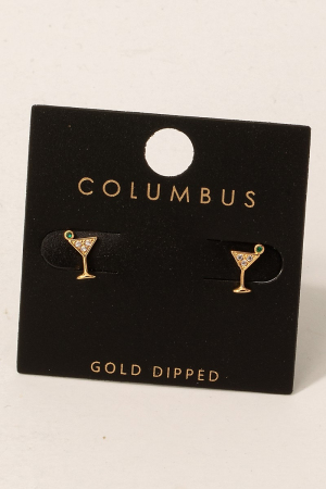 Gold Dipped Cz Pave Martini Glass Stud Earrings