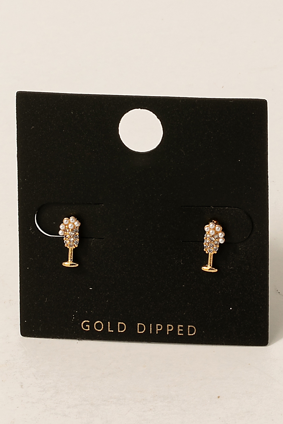Gold Dipped Cz And Pearl Champagne Glass Stud Earrings