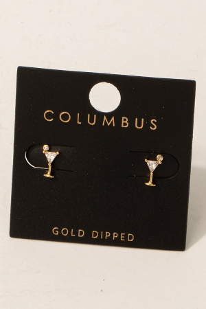 Gold Dipped Cz Martini Glass Stud Earrings