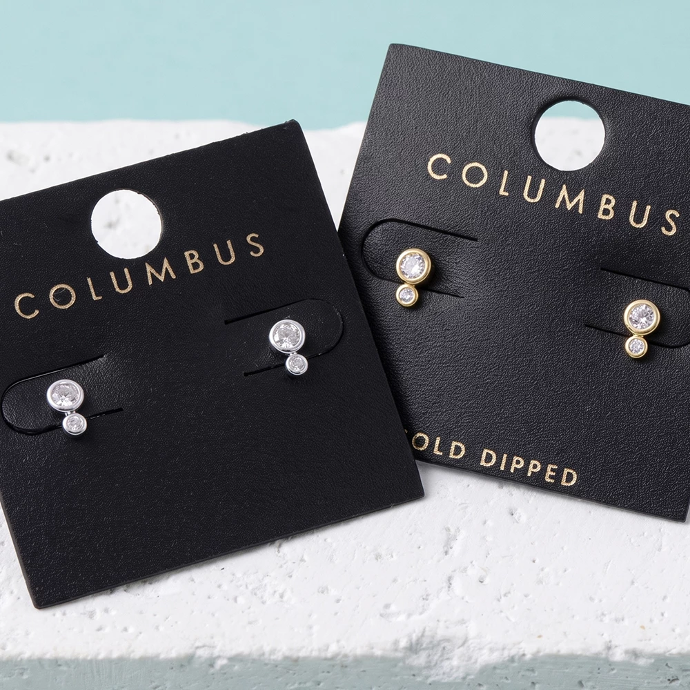 Gold Dipped Double Round Bezel Cz Stud Earrings