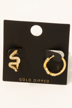 Gold Dipped Cz Zigzag Pave Hinge Hoop Earrings