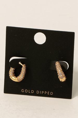 Gold Dipped Cz Pave Hinge Hoop Earrings