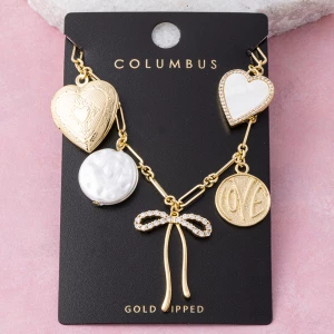 Gold Dipped Heart Locket Pearl Charm Necklace
