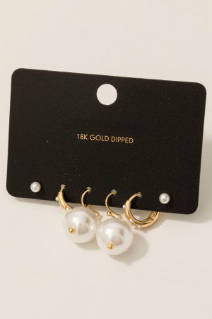 Gold Dipped Mixed Pearl Studs Hoop Earrings Set