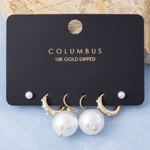 18K Gold Dipped Three Pair Pearl Earring Set