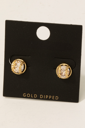 Game Day Gold Dipped Cz Studded Baseball Stud Earrings