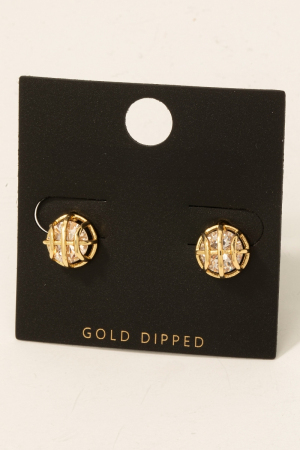 Gold Dipped Cz Basketball Stud Earrings