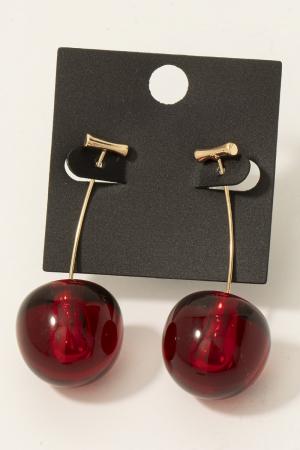 Gold Dipped Resin Cherry Threader Dangle Earrings