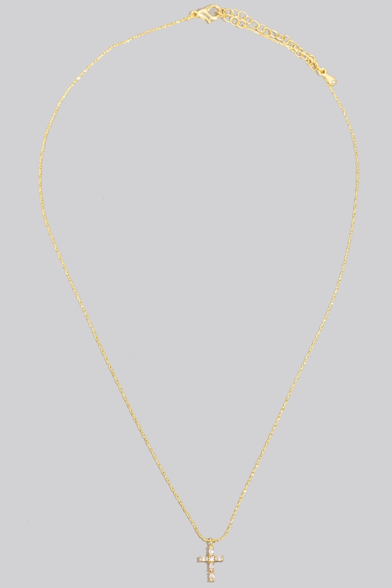 Gold Dipped Dainty Cz Cross Pendant Necklace