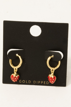 Gold Dipped Epoxy Strawberry Charms Hoop Earrings