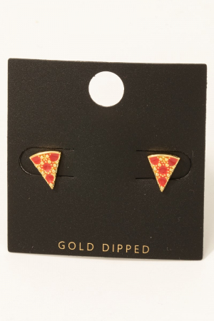 Gold Dipped Epoxy Pizza Stud Earrings