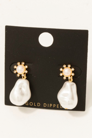 Gold Dipped Pearl And Cz Studs Dangle Earrings