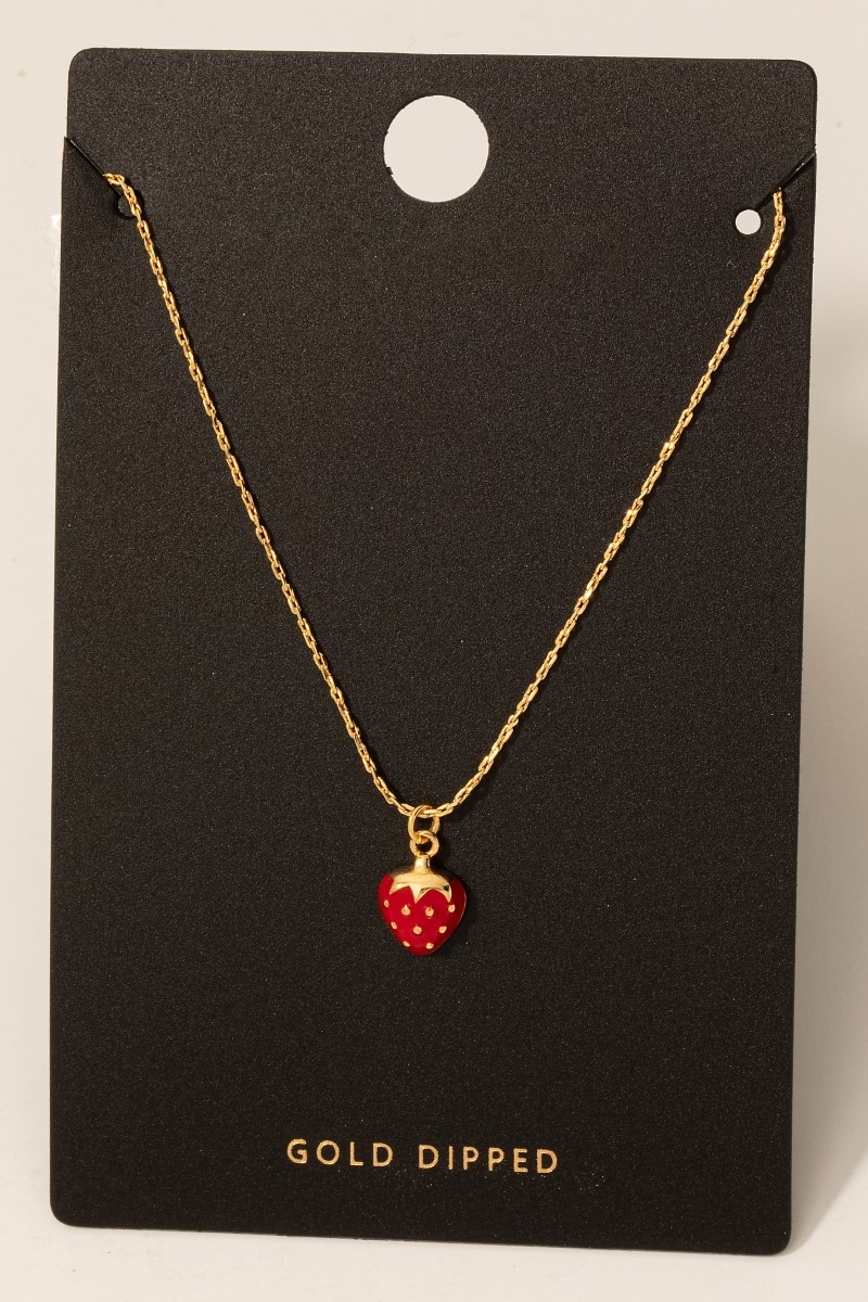 Gold Dipped Epoxy Strawberry Pendant Necklace