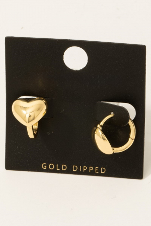 Gold Dipped Heart Hinge Hoop Earrings