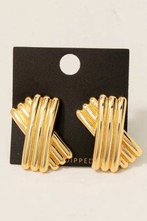 Gold Dipped Layered Ridged Stud Earrings