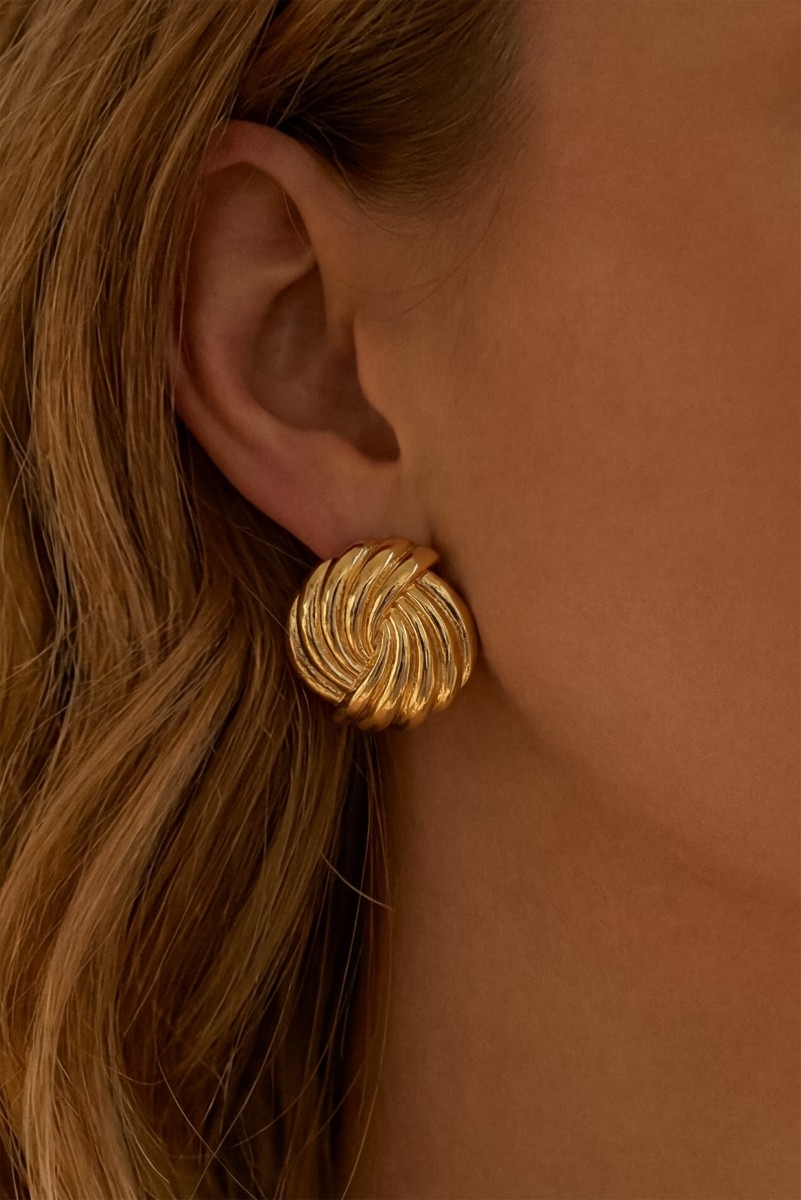 Gold Dipped Knot Disc Stud Earrings
