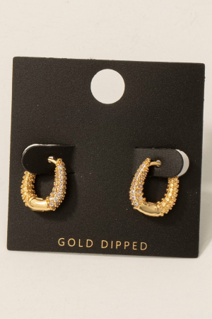 Gold Dipped Cz Pave Hinge Hoop Earrings