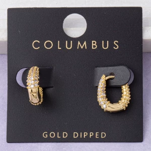 Gold Dipped Pave Cz Beaded Edge Huggie Earrings