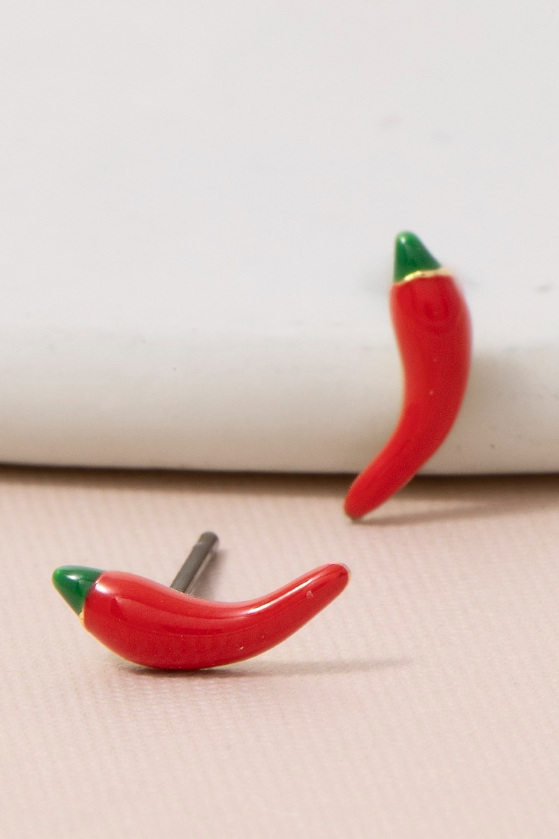 Gold Dipped Enamel Chili Pepper Stud Earrings