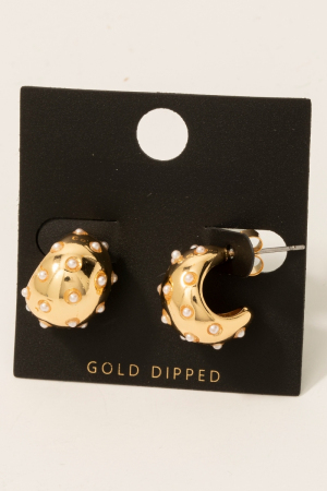 Gold Dipped Mini Cz Studded Rounded Hoop Earrings