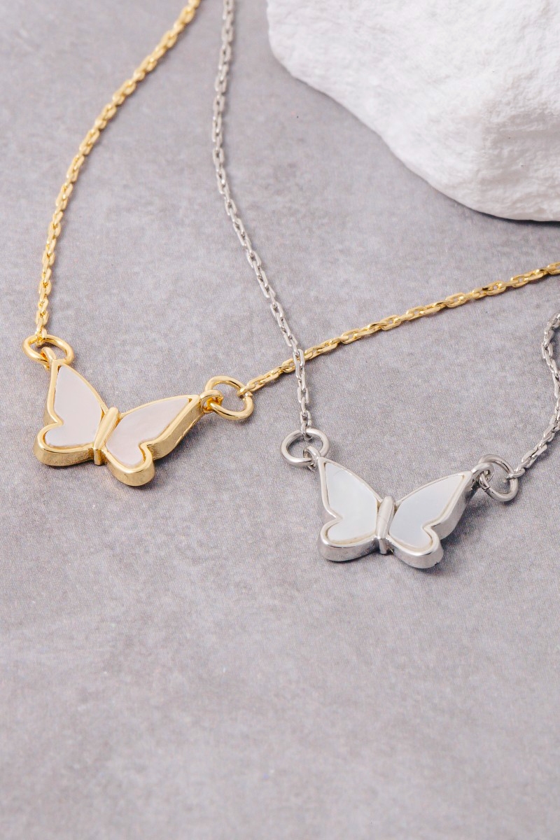 Gold Dipped Mother Of Pearl Butterfly Pendant Necklace